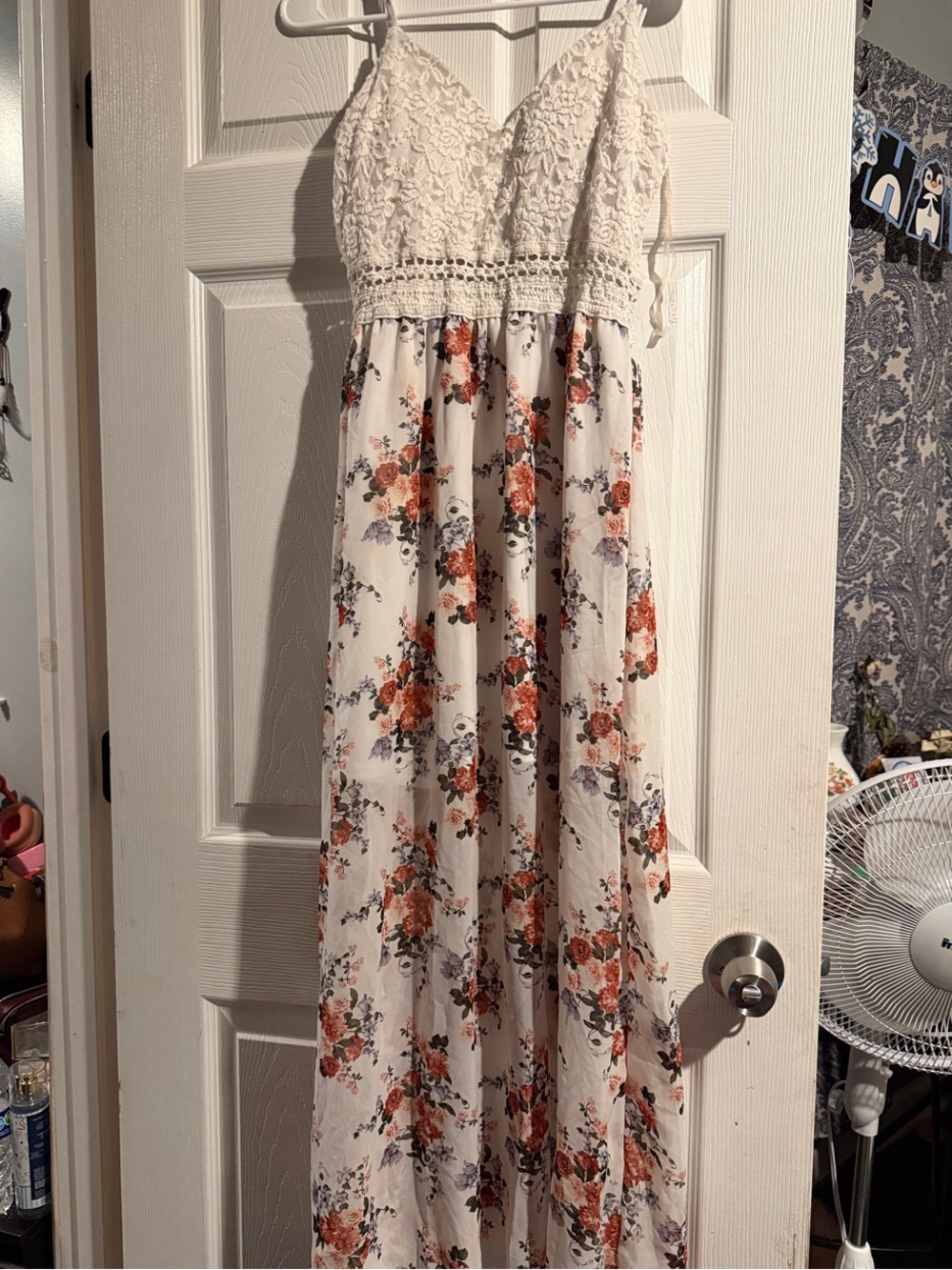 Charlotte Russe White Lace Maxi Dress with Floral Overlay